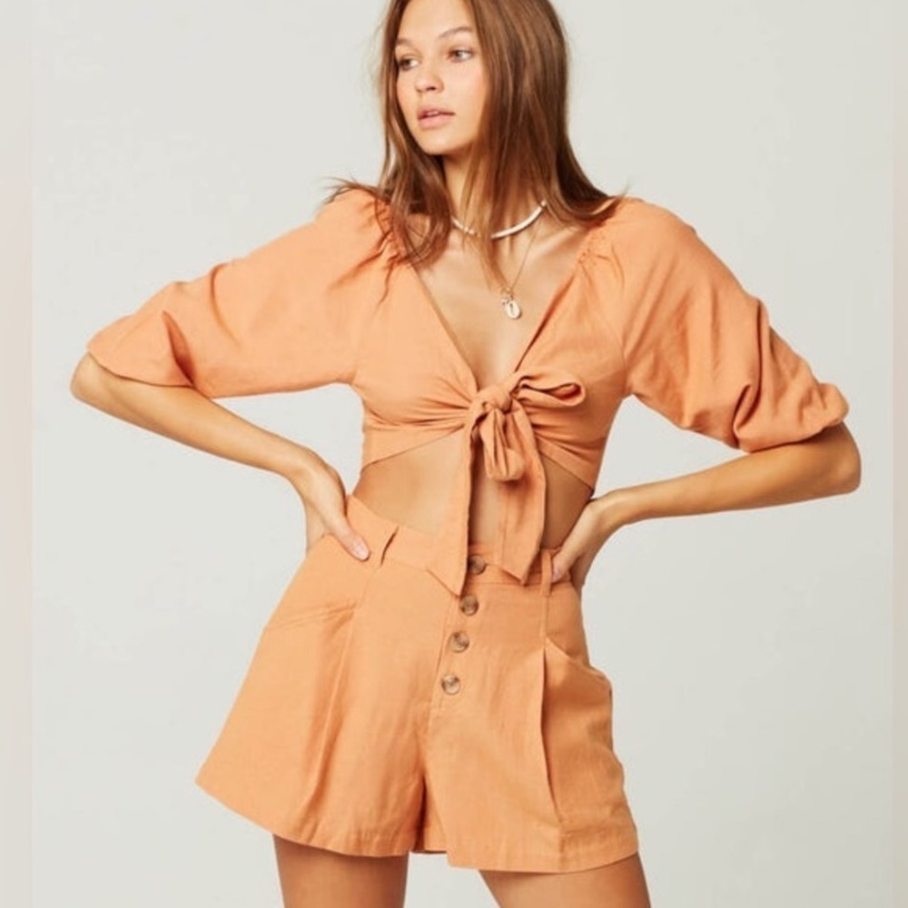 L*Space Penelope Cropped Top & Short Set in Toasted Sz S/M